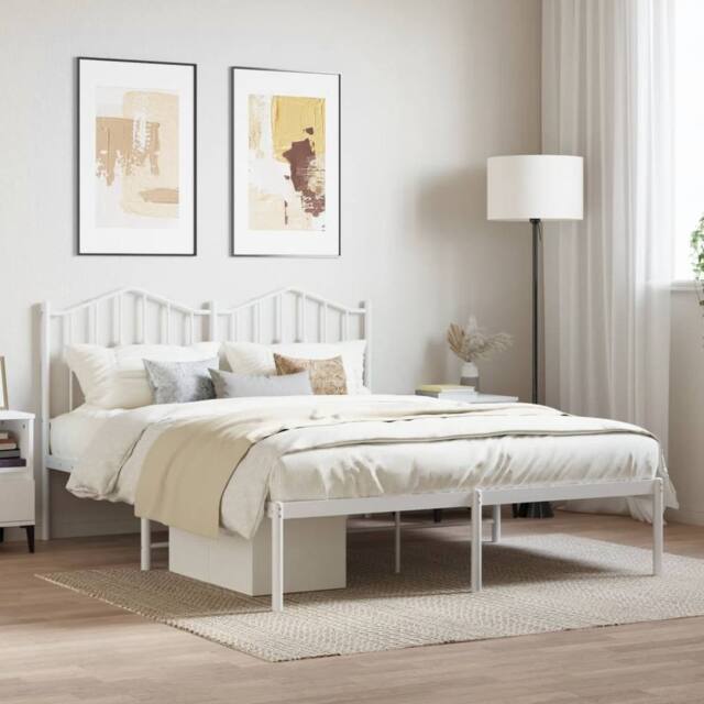 Berkfield Home Metal Bed Frame with Headboard White 150x200 cm King Size - image 1