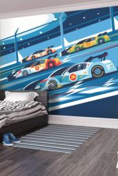 Origin Murals Sports Cars Wall Mural in Blue - Size: W350 cm x H280 cm - thumbnail 1