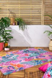 Furn Psychedelic Jungle Bright Floral Woven UV & Weatherproof Outdoor/Indoor Rug in Pink - Size: 120 cm x 170 cm - thumbnail 1