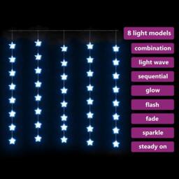 Berkfield Home LED Star Curtain Fairy Lights 200 LED Blue 8 Function - thumbnail 3
