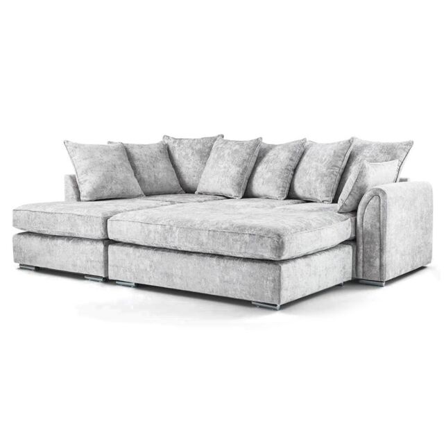 Furnishings For Less UK Chiswick Fabric Corner Sofa Silver Fox with Footstool - Left Hand Facing in Grey - image 1