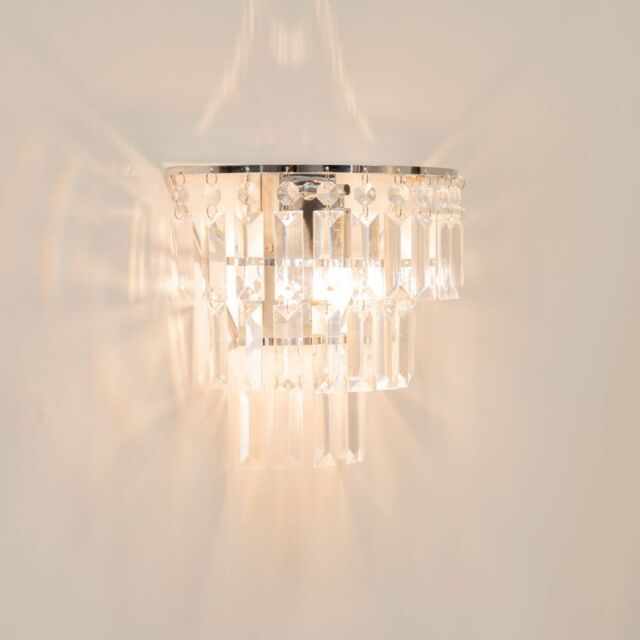 ValueLights Kelsks Pair of Chrome with Droplets Chandelier Style Flush Wall Lights in Silver - image 1
