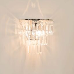 ValueLights Kelsks Pair of Chrome with Droplets Chandelier Style Flush Wall Lights in Silver - thumbnail 1