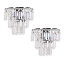ValueLights Kelsks Pair of Chrome with Droplets Chandelier Style Flush Wall Lights in Silver - thumbnail 2