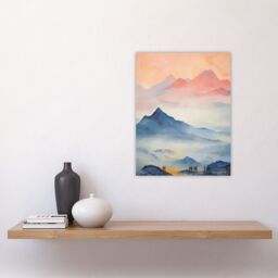 "Artery8 The Blue Misty Hills Of Home Sunset Landscape Watercolour Mist Unframed Wall Art Print Poster Home Decor Premium - Size: W12"" x H16""" - thumbnail 4