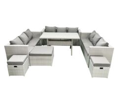Fimous Rattan Garden Outdoor Furniture Set 12 Seater Garden Sofa Rectangulr Dining Table Set with 3 Footstools Light Grey Mixed - thumbnail 2