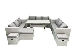 Fimous Rattan Garden Outdoor Furniture Set 12 Seater Garden Sofa Rectangulr Dining Table Set with 3 Footstools Light Grey Mixed - thumbnail 1