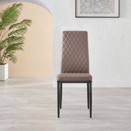 FurnitureboxUK Set of 4 Milan High Back Soft Touch Diamond Pattern Faux Leather Dining Chairs With Black Powder Coated Metal Legs in Beige - thumbnail 3