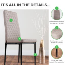 FurnitureboxUK Set of 4 Milan High Back Soft Touch Diamond Pattern Faux Leather Dining Chairs With Black Powder Coated Metal Legs in Beige - thumbnail 9
