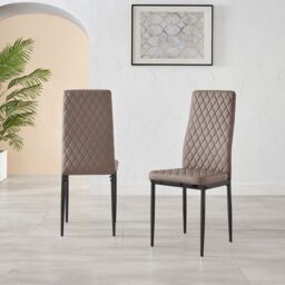FurnitureboxUK Set of 4 Milan High Back Soft Touch Diamond Pattern Faux Leather Dining Chairs With Black Powder Coated Metal Legs in Beige - thumbnail 2