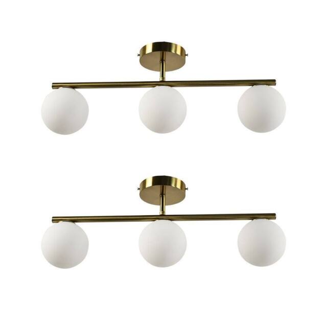 First Choice Lighting Set of 2 Grosvenor - Satin Brass 3 Light Bars with Glass Globes in Gold - image 1