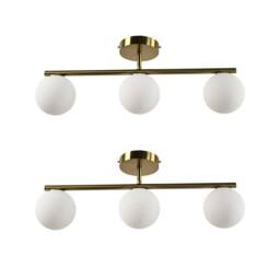 First Choice Lighting Set of 2 Grosvenor - Satin Brass 3 Light Bars with Glass Globes in Gold