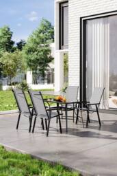 Garden Sanctuary 4-Seater Outdoor Garden Metallic Dining Table Set in Black - thumbnail 1