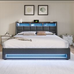 Matteo 5FT King Size Storage Bed Frame with Metal Slatted Frame No Mattress in Grey - Size: Double - thumbnail 9