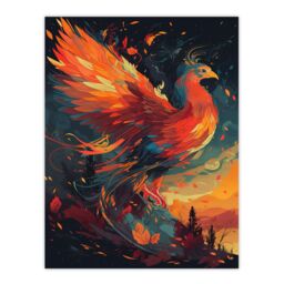 Artery8 Wall Art Print Majestic Phoenix Bird Spreading Wings Concept Painting Blue Orange Red Mythical Creature Rising From Fire Ashes Vibrant - thumbnail 1