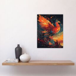 Artery8 Wall Art Print Majestic Phoenix Bird Spreading Wings Concept Painting Blue Orange Red Mythical Creature Rising From Fire Ashes Vibrant - thumbnail 4