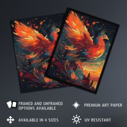 Artery8 Wall Art Print Majestic Phoenix Bird Spreading Wings Concept Painting Blue Orange Red Mythical Creature Rising From Fire Ashes Vibrant - thumbnail 2