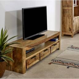 Indian Hub Surrey Large TV with 3 Drawers - Solid Mango Wood - L40 x W150 x H40cm in Brown - thumbnail 3