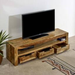 Indian Hub Surrey Large TV with 3 Drawers - Solid Mango Wood - L40 x W150 x H40cm in Brown - thumbnail 5