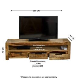 Indian Hub Surrey Large TV with 3 Drawers - Solid Mango Wood - L40 x W150 x H40cm in Brown - thumbnail 9