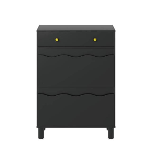 KEEPREAPER Freestanding Shoe Cabinet with 2 Flip Drawers & 1 Pull-Out Drawer in Black - image 1