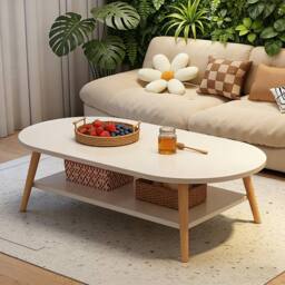 FORGEVIO Modern Space-Saving Double-Layer Coffee Table for Living Rooms in White