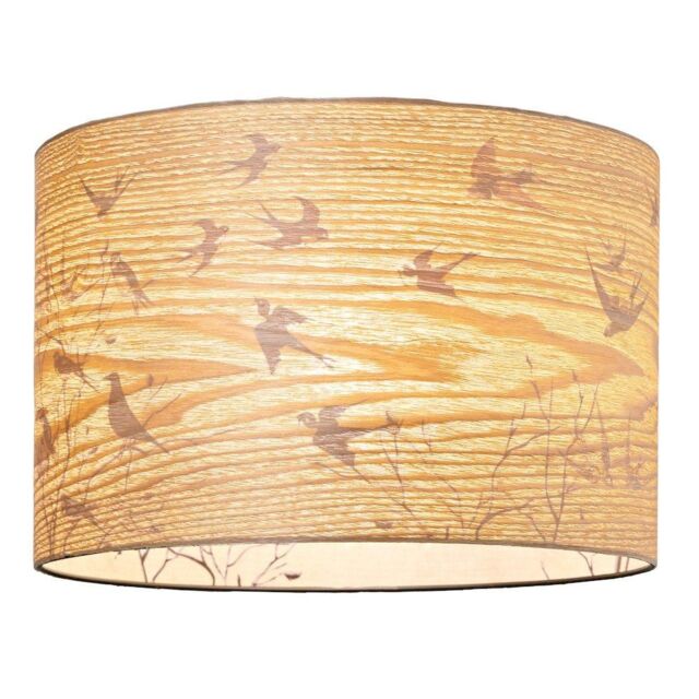 Happy Homewares Bamboo Wood Effect Lamp Shade with Inner Lining of Birds & Trees in Light Brown - Size: 12 inches - image 1