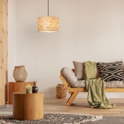 Happy Homewares Bamboo Wood Effect Lamp Shade with Inner Lining of Birds & Trees in Light Brown - Size: 12 inches - thumbnail 8