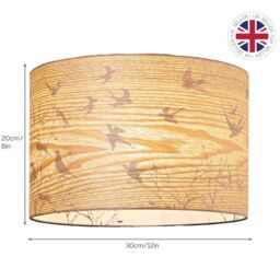 Happy Homewares Bamboo Wood Effect Lamp Shade with Inner Lining of Birds & Trees in Light Brown - Size: 12 inches - thumbnail 6