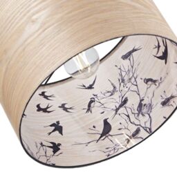 Happy Homewares Bamboo Wood Effect Lamp Shade with Inner Lining of Birds & Trees in Light Brown - Size: 12 inches - thumbnail 4