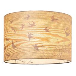 Happy Homewares Bamboo Wood Effect Lamp Shade with Inner Lining of Birds & Trees in Light Brown - Size: 12 inches