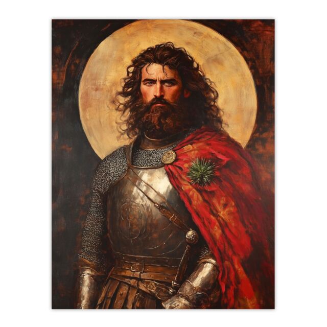 "Artery8 William Wallace Scottish Knight Portrait Painting Wall Art Print in Red - Size: W24"" x H32""" - image 1