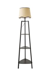 ValueLights Hiru Black 3 Tier Wooden Shelf Floor Lamp with Scallop Edge Shade - thumbnail 6