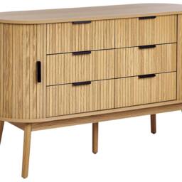 Wyld and Coco 6-Drawer Chest in Light Brown with Solid Pine Legs and Sliding Doors - thumbnail 2