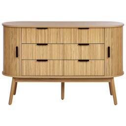 Wyld and Coco 6-Drawer Chest in Light Brown with Solid Pine Legs and Sliding Doors - thumbnail 4