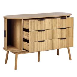 Wyld and Coco 6-Drawer Chest in Light Brown with Solid Pine Legs and Sliding Doors - thumbnail 7