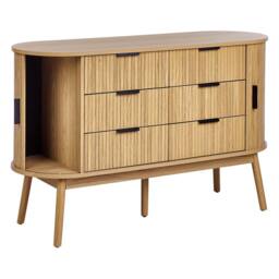 Wyld and Coco 6-Drawer Chest in Light Brown with Solid Pine Legs and Sliding Doors - thumbnail 6