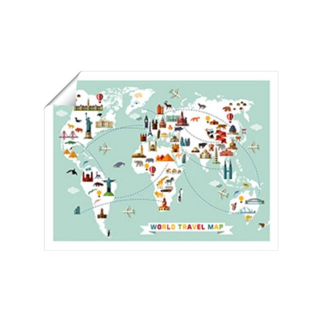 "Warren Reed - Designer Cartoon Animal World Map Unframed Art Print - Size: W12"" x H16""" - image 1
