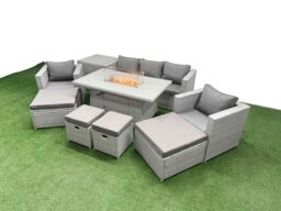 Fimous 9 Seat PE Wicker Rattan Lounge Sofa Set Outdoor Garden Furniture Sets in Light Grey - thumbnail 2