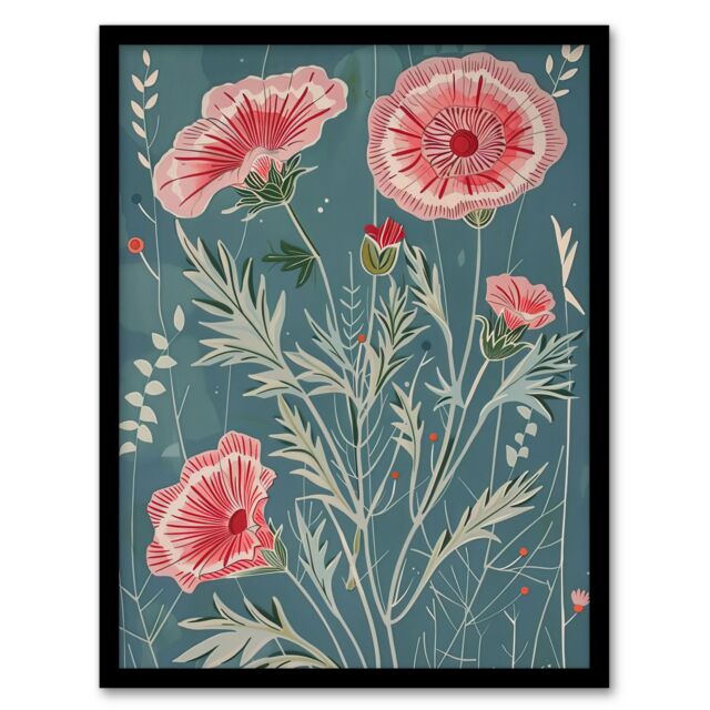 "Artery8 Blooming Pink Carnation Flowers Artwork Spring Framed Art Print in Blue - Size: W12"" x H16""" - image 1