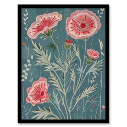 "Artery8 Blooming Pink Carnation Flowers Artwork Spring Framed Art Print in Blue - Size: W12"" x H16""" - thumbnail 1