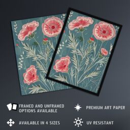 "Artery8 Blooming Pink Carnation Flowers Artwork Spring Framed Art Print in Blue - Size: W12"" x H16""" - thumbnail 2