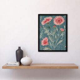 "Artery8 Blooming Pink Carnation Flowers Artwork Spring Framed Art Print in Blue - Size: W12"" x H16""" - thumbnail 4