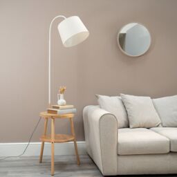 ValueLights Crowther Wooden Side Table Shelved Tripod Floor Lamp with Fabric Shade in Natural - thumbnail 3