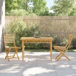 Berkfield Home Garden Dining Table 110x55x75 cm Bamboo in Brown - Size: 110 x 55 x 75 cm - thumbnail 3