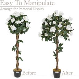 Christow Artificial Rose Tree Potted Indoor Outdoor Wedding Flower Decoration in Beige - Size: 4ft - thumbnail 6