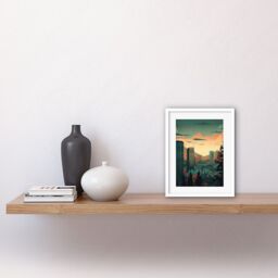 "Artery8 Wall Art Print Skyscrapers by Forest Urban Architecture Landscape Artwork Framed 9X7 Inch in White - Size: W7"" x H9""" - thumbnail 2