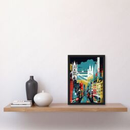 Artery8 London Iconic Landmarks Modern Abstract Cityscape Artwork Framed Wall Art Print A4 in Black - thumbnail 2