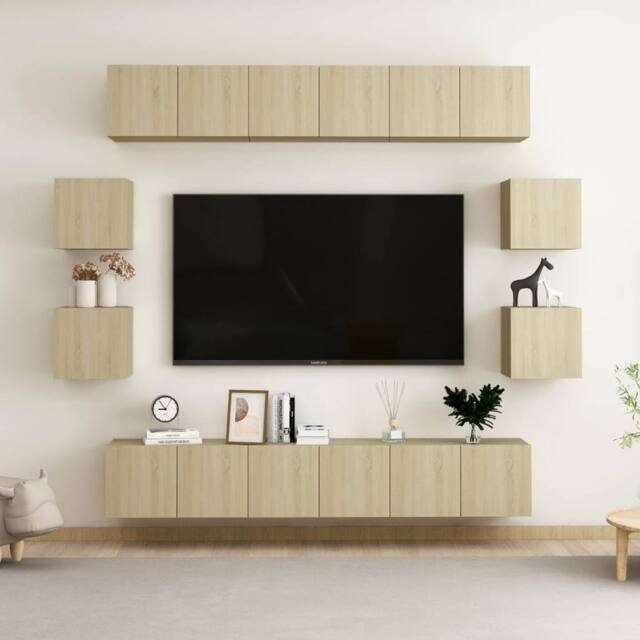 Berkfield Home 10 Piece TV Cabinet Set Sonoma Oak Engineered Wood in Brown - image 1