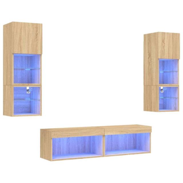Berkfield Home 6 Piece TV Wall Units with LED Sonoma Oak Engineered Wood in Light Tan - image 1